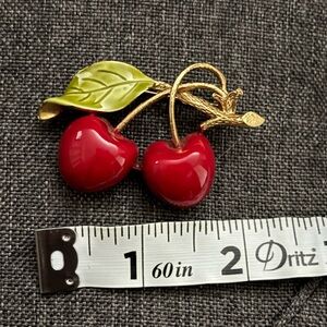 Elegant Red Cherry Brooch